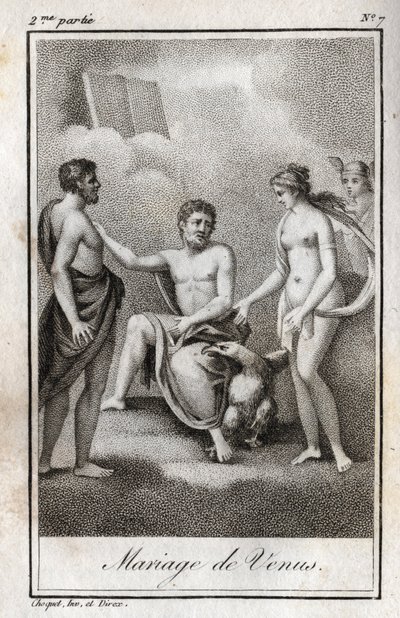 Manželství mezi Marsem a Venuší. Rytina z roku 1819 v „Lettres a Emilie sur la mythologie“ od Charlese Alberta Demoustiera (1760-1801). Soukromá sbírka. od Anonymous Anonymous