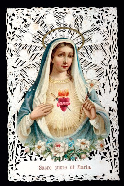 Mater dolorosa Svaté srdce. Zbožný obraz. Chromolitografie má decoupage a dentage. Debutová soukromá sbírka 20. století od Anonymous Anonymous