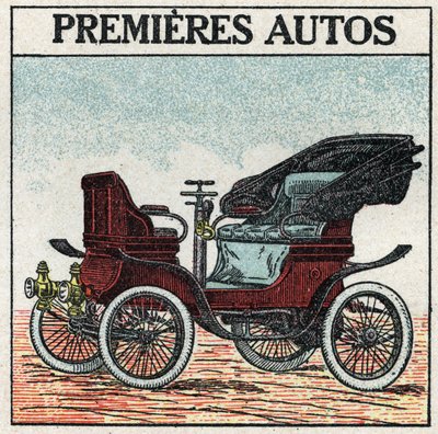 Mechanická trakce: první benzínová auta vynalezená v roce 1895 Panhardem a Levassorem. Anonymní ilustrace z roku 1925. Soukromá sbírka. od Anonymous Anonymous