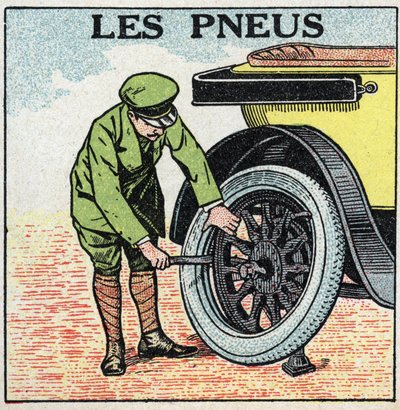 Mechanická trakce: pneumatiky automobilu. Anonymní ilustrace z roku 1925. Soukromá sbírka. od Anonymous Anonymous