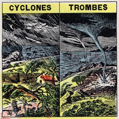 Meteorologie: cyklóny a kmeny (tornáda). Anonymní ilustrace z roku 1925. Soukromá sbírka. od Anonymous Anonymous