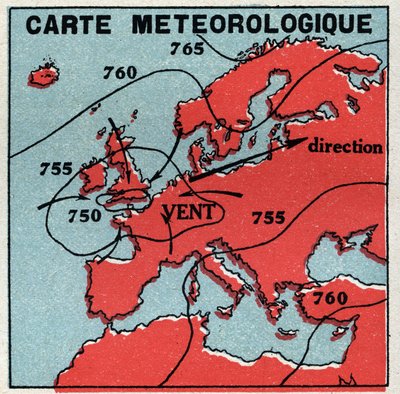 Meteorologie: meteorologická mapa. Anonymní ilustrace z roku 1925. Soukromá sbírka. od Anonymous Anonymous