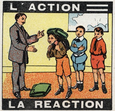 Pohyby: akce, reakce. Chlapec nosí tašku. Anonymní ilustrace z roku 1925. Soukromá sbírka. od Anonymous Anonymous