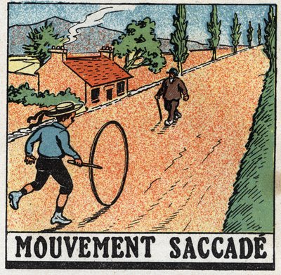 Pohyby: trhavý pohyb. Dítě si hraje s obručí. Anonymní ilustrace z roku 1925. Soukromá sbírka. od Anonymous Anonymous