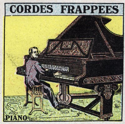 Hudební nástroje: odpalované strunné nástroje. Hráč na klavír. Anonymní ilustrace z roku 1925. Soukromá sbírka. od Anonymous Anonymous
