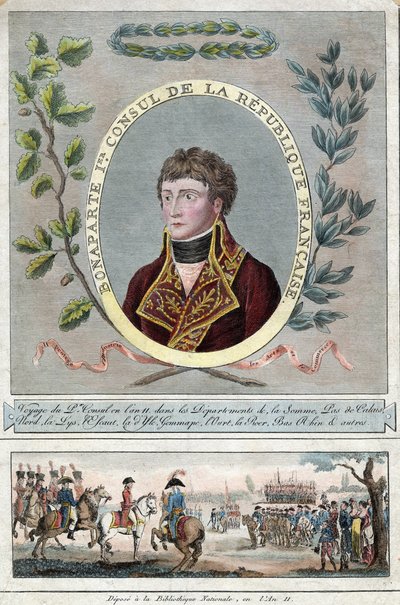 Napoleon Bonaparte jako první konzul Francie - Anonym - 1802 - Lept, akvarel - 28,1x17,9 - Soukromá sbírka od Anonymous Anonymous