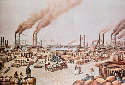 New Orleans Harbour Wharf (Spojené státy americké): Cotton Loading. 1876. Soukromá sbírka. od Anonymous Anonymous