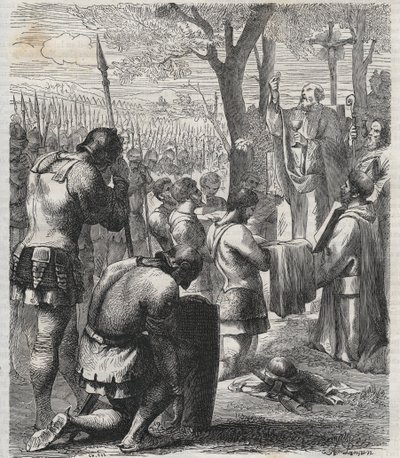 Otto I, císař Svaté říše římské přijímá přijímání před bitvou u Lechfeldu (955) - Německý císař Otton I. (Othon) (912-973) přijal přijímání před bitvou u Lechfeldu v roce 955 - rytina 1864 od Anonymous Anonymous