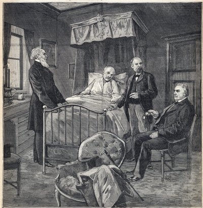 Panamský skandál (Panamský případ): Komora Cornelia Herze (1845-1898) Francouzsko-americký lékař a obchodník v Bournemouthu: návštěva Dr. Jeana Martina Charcota (1825-1893), klinického lékaře a neurologa, a Paula Brouardela (1837- 1906) - Rytina v od Anonymous Anonymous