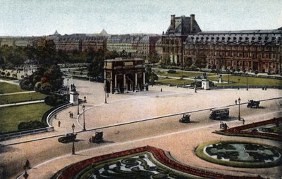 Paříž: panorama Tuileries (zahrada a palác) a Arc de Triomphe du Carrousel. Fotografie z roku 1920 v „Uměleckém albu“ města Paříže. Soukromá sbírka. od Anonymous Anonymous
