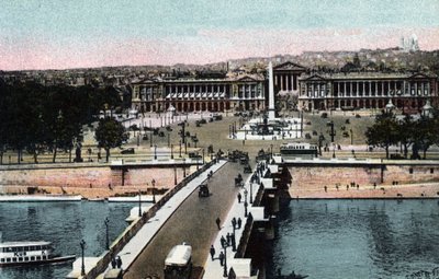 Paříž: panorama mostu a Place de la Concorde s obeliskem a kostelem Madeleine převezeno do baziliky Sacre Coeur (Sacre-Coeur) na Montmartru. Vlevo současný Hotel Crillon a vpravo Hotel de la Marine od Anonymous Anonymous