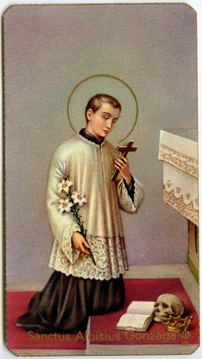 Zbožný obraz: Aloysius Gonzaga uctívající kříž (tisk) od Anonymous Anonymous