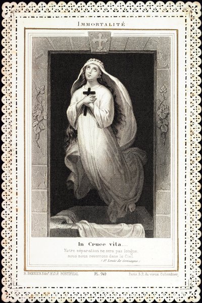 Pious image: “” Immortalite, In cruce vita”” Card of deces dentelee. 19th century Private collection od Anonymous Anonymous