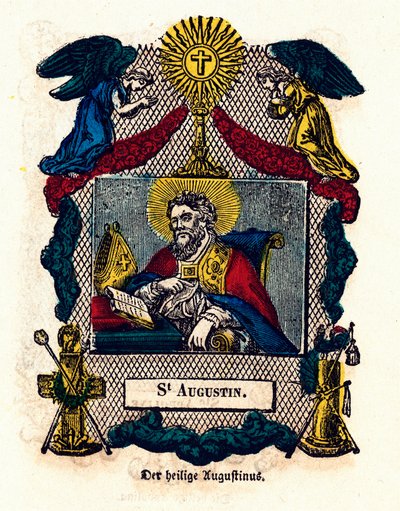 Zbožný obraz: Svatý Augustin (Augustin z Hrocha (354 - 430), eveque a učitel církve, autor Řehole svatého Augustina a Vyznání). Rytina soukromé sbírky 19. století od Anonymous Anonymous