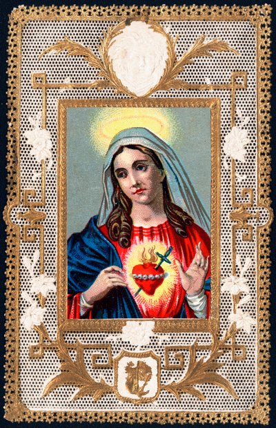 Zbožný obraz: „“ Panna bolesti“““ Mater dolorosa. Dentelee karta. Chromolitografie počátek 20. století Soukromá sbírka od Anonymous Anonymous
