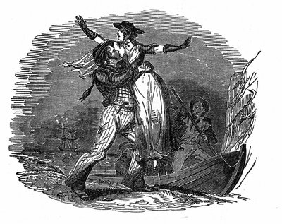 Pirát Charles Gibbs vezme holandskou dívku ze své lodi (začátek 19. století). Rytina "" The pirát vlastní kniha "" 1837. od Anonymous Anonymous