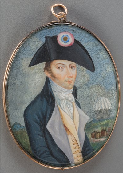 Portrét Andre Jacques Garnerin (1769-1823), Anonym. Akvarel, Kvaš na rohu, konec 18. stol.. Soukromá sbírka od Anonymous Anonymous