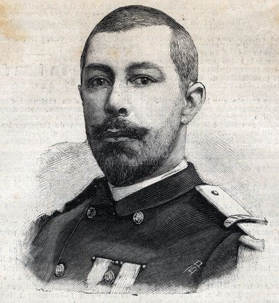 Portrét Antoina Mizona (1853-1899) francouzského cestovatele v Africe. Rytina „“Le Peute Parisien““ od Anonymous Anonymous