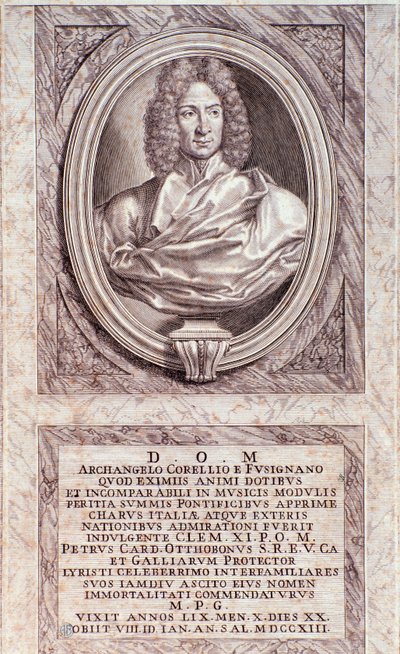 Portrét Arcangelo Corelli (1653-1713), italský skladatel a houslista Rytina. Milánská soukromá sbírka z 18. století od Anonymous Anonymous