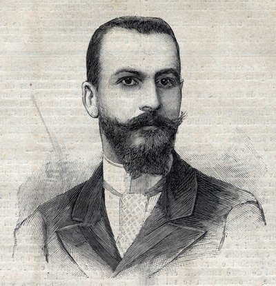 Portrét Casimira Maistreho (1867-1957) francouzského cestovatele v Africe. Rytina „“Le Peute Parisien““ od Anonymous Anonymous