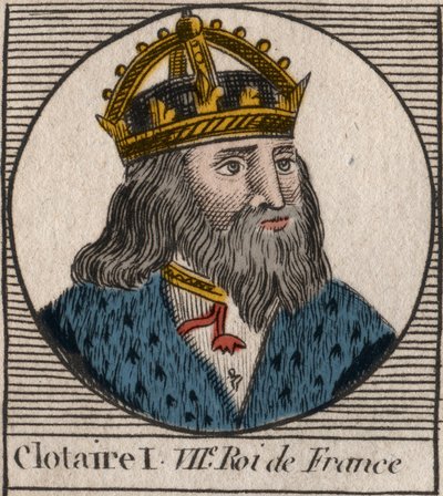 Portrét Clothaire I. (497 - 561), krále Neustrije a krále Franků - Clothar I., král Franků - rytina z „Instruction sur l