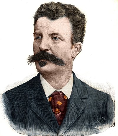 Portrét Guy de Maupassant (1850-1893), francouzský spisovatel. Rytina „“Le Peute Parisien““ od Anonymous Anonymous