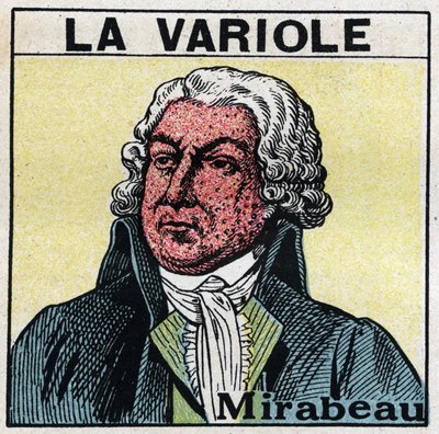Portrét Honore Gabriela (Honore-Gabriel) Riquetiho, hraběte z Mirabeau (1749-1791) s tváří postavy po neštovicích. Aby se zabránilo jizvám způsobeným neštovicemi, pacienti by měli být léčeni v místnostech nebo by měli vstupovat pouze do červeného světla be od Anonymous Anonymous