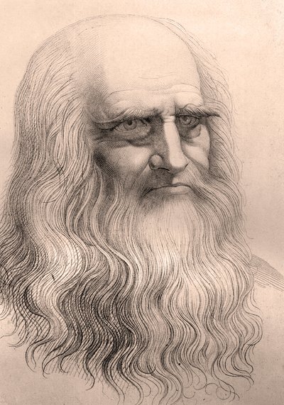 Portrét Leonarda Da Vinci (Leonard de Vinci) (1452 - 1519) z jeho autoportrétu. od Anonymous Anonymous