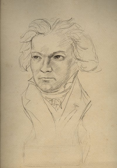 Portrét Ludwiga van Beethovena (1770-1827) Německý skladatel - anonymní kresba z počátku 20. století - Soukromá sbírka - od Anonymous Anonymous