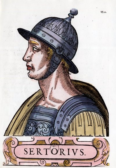 Portrét Quinta Sertoria (123-72 př.nl), římského vojevůdce. Rytina. Soukromá sbírka. od Anonymous Anonymous
