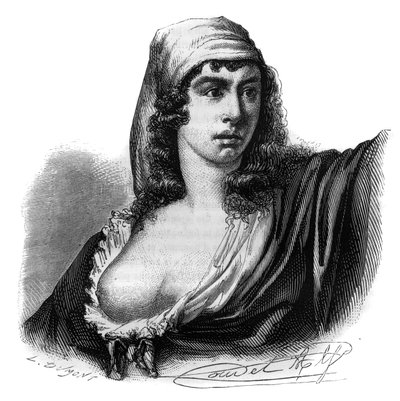 Portrét Theroigne de Mericourt (1762-1817), francouzského revolucionáře - rytina v „Histoire des Girondins““ od Alphonse de Lamartine (1790-1869) 1865-1866 - soukromá sbírka od Anonymous Anonymous