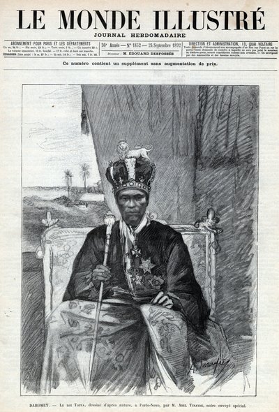 Portrét Tofy I (Toffa) (cca 1850-1908), krále Dahomey (Benin) do Porto Novo (Porto-Novo). Noviny. Rytina v „Le monde illustree““ z roku 1892. Soukromá sbírka. od Anonymous Anonymous