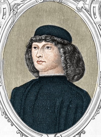 Portrét italského malíře Giovanniho Belliniho řekl il Giambellino (1425/1433-1516), rytina z roku 1859 v „“ galeriích Evropy - Itálie“ od Armandauda. Soukromá sbírka. od Anonymous Anonymous