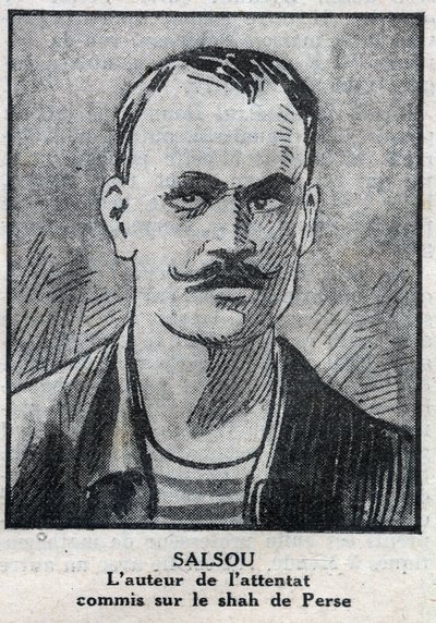 Portrét anarchisty Francoise Salsoua, který provedl útok na perského šáha Muzaffar ad Din (Muzaffar ad Din), v Paříži 2. srpna od Anonymous Anonymous