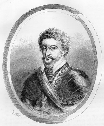 Portrét maršála Charlese de Gontaut, barona, tehdejšího vévody z Bironu (1562-1602) – rytina z roku 1863 v „Le Livre Rouge – Histoire De L