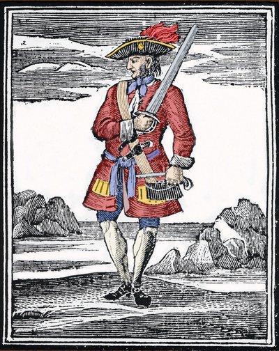 Portrét piráta Jack Rackham říká The Red nebo John Rackham, lépe známý jako Calico Jack (? 1720). Rytina. od Anonymous Anonymous