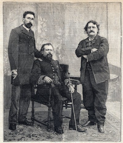 Portrét tří „Akademiků“: Mariuse Tournáda, Achille Le Roye a Maxima Lisabona (1839-1905), kteří chtěli Francouzskou akademii zesměšnit. Rytina v „“Le Petit Parisien““ dne 4.6.1893. od Anonymous Anonymous