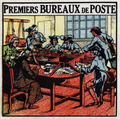 Pošta: první pošty v Paříži v 18. století. Anonymní ilustrace z roku 1925. Soukromá sbírka. od Anonymous Anonymous