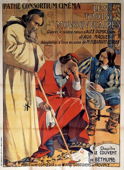 Plakát hry „Klášter Bethune““ adaptovaný z kapitoly „Tři mušketýři““ od Alexandra Dumase 1920 v kině Pathe Consortium, soukromá sbírka - Plakát hry v kině Pathe Constrtium „“ Klášter Bethune“ ” upravená fr od Anonymous Anonymous