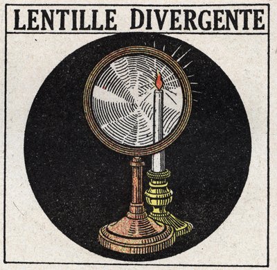 Hranoly a čočky: divergentní čočka. Anonymní ilustrace z roku 1925. Soukromá sbírka. od Anonymous Anonymous