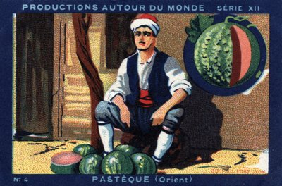 Produkce po celém světě: pasteque v Orientu. Chromolitografie z roku 1933 v „Album Joseph-Milliat““ od Anonymous Anonymous