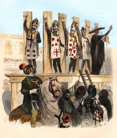 Trest hřebíku v 16. století. Ilustrace v knize „Záhady inkvizice a jiných tajných společností Španělska“ od Victora de Fereal, Suberwick, Manuel Galo de Cuendias od Anonymous Anonymous