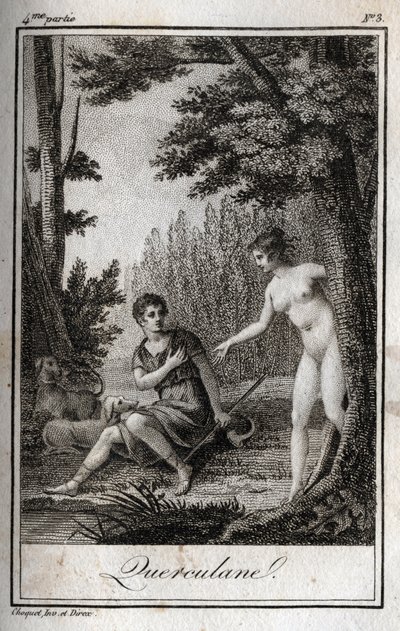 QUERCULÁNY, nymfy, chrániče kanálů. Rytina z roku 1819 v „Lettres a Emilie sur la mythologie“ od Charlese Alberta Demoustiera (1760-1801). Soukromá sbírka. od Anonymous Anonymous