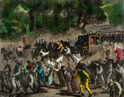 Návrat královské rodiny do Paříže po jeho letu do Varennes v roce 1791, Rytina, soukromá sbírka od Anonymous Anonymous