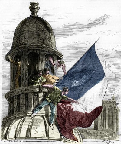 Revoluce 1830: trikolorní vlajka na radnici. od Anonymous Anonymous