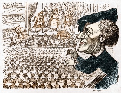 Richard Wagner zaměstnává stovky zpěváků, hudebníků, miliony lidí si pronajímají sedadla a jako jediný tleská. Kreslený film o německém skladateli Richardu Wagnerovi (1813 - 1883) z Les moreurs et la caricature en allemand od J. Grand-Cartereta. Kolem 18 od Anonymous Anonymous