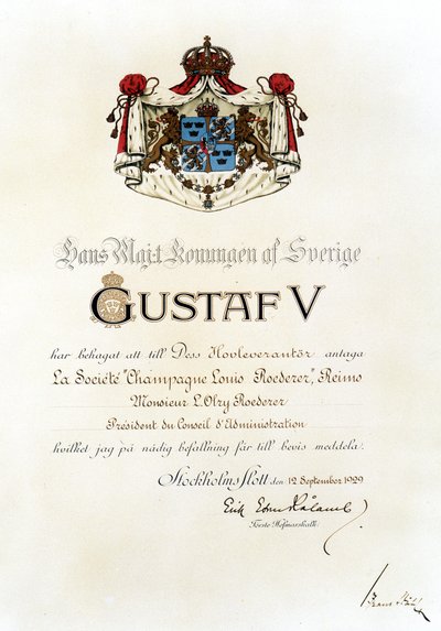 Královský patent udělený domu Louise Roederera švédským králem v roce 1929. od Anonymous Anonymous