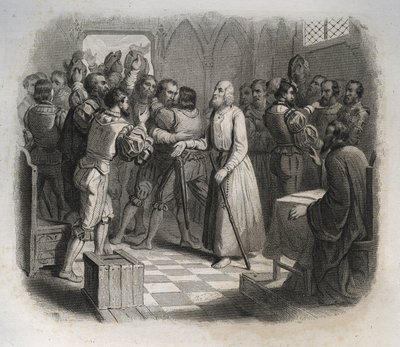 Svatý Mikuláš (Nicholas) z Flue nebo bratr Klaus (1417-1487), švýcarský poustevník usmiřující švýcarské konfederace, kteří se chystali rozpoutat občanskou válku. Rytina z roku 1846 v „Životech svatých““. Soukromá sbírka. od Anonymous Anonymous