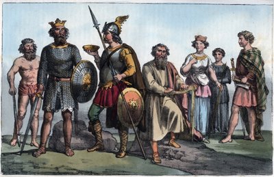 Saský válečník a Anglosasové - Saský válečník a Anglosasové - rytina z „“ Zvyků a tradic všech národů vesmíru. To je historie vlády, zákonů, milicí, náboženství všech národů od nejvzdálenějších dob až po od Anonymous Anonymous