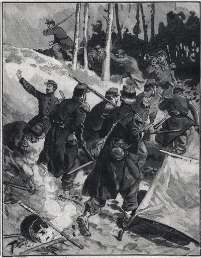 Scéna z románu Emila Zoly (1840-1902) „Debakl“. Rytina v „“Le petit parisien““ dne 28.2.1892. Soukromá sbírka od Anonymous Anonymous